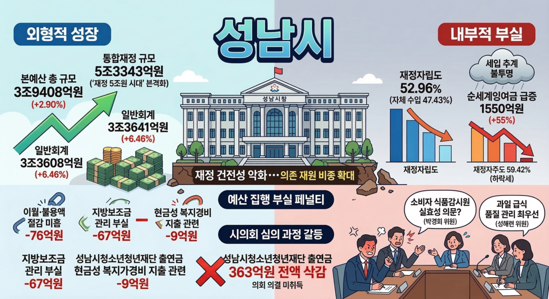 [성남시 2026년 예산분석] ㊤ 4조원 시대 재정자립도 하락⸱⸱⸱'회계적 착시'에 '교부세 페널티' 고착화