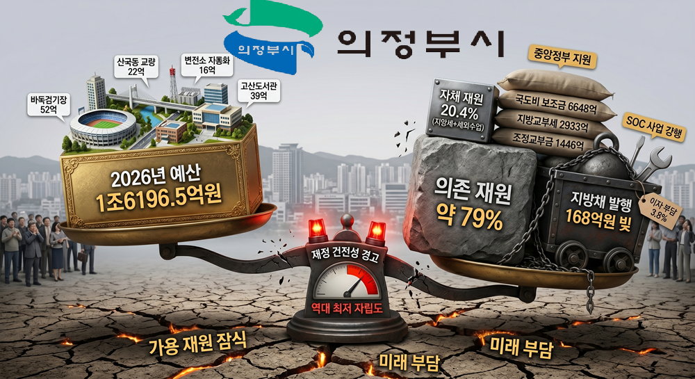 [의정부시 2026 예산분석] ㊤ 예산 1.6조 돌파···자립도 22%대 추락에 채무 부담까지
