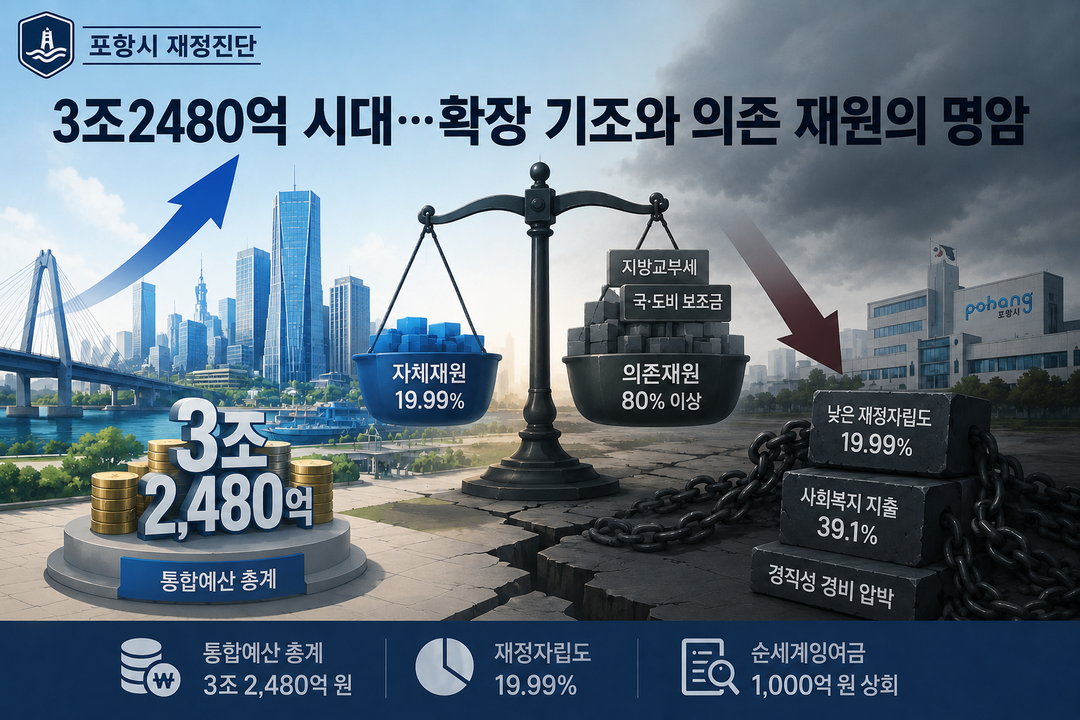 [포항시 2026 예산분석] ㊤ 3조2480억 시대···확장 기조와 의존 재원의 명암