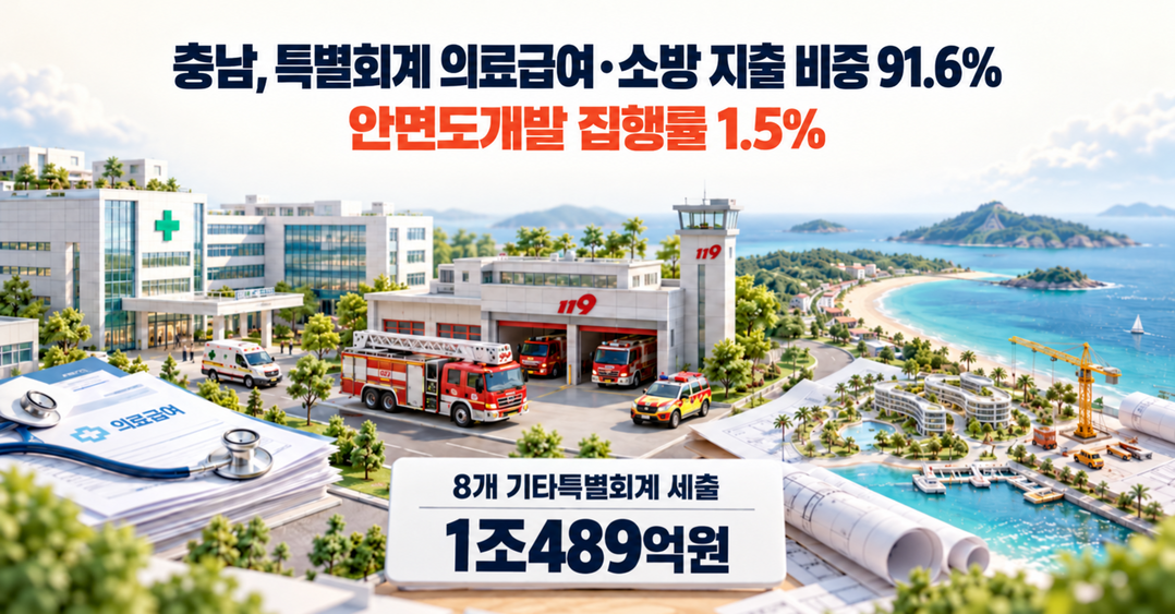 [충청남도 2025 결산분석] ㊦ 의료급여·소방, 특별회계 91.6% 독점···안면도·광역교통 집행은 ‘바닥’