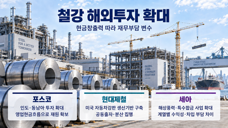 [철강업계 분석] 해외투자 확대에 포스코·현대제철·세아, 현금창출력 따라 재무부담 엇갈려