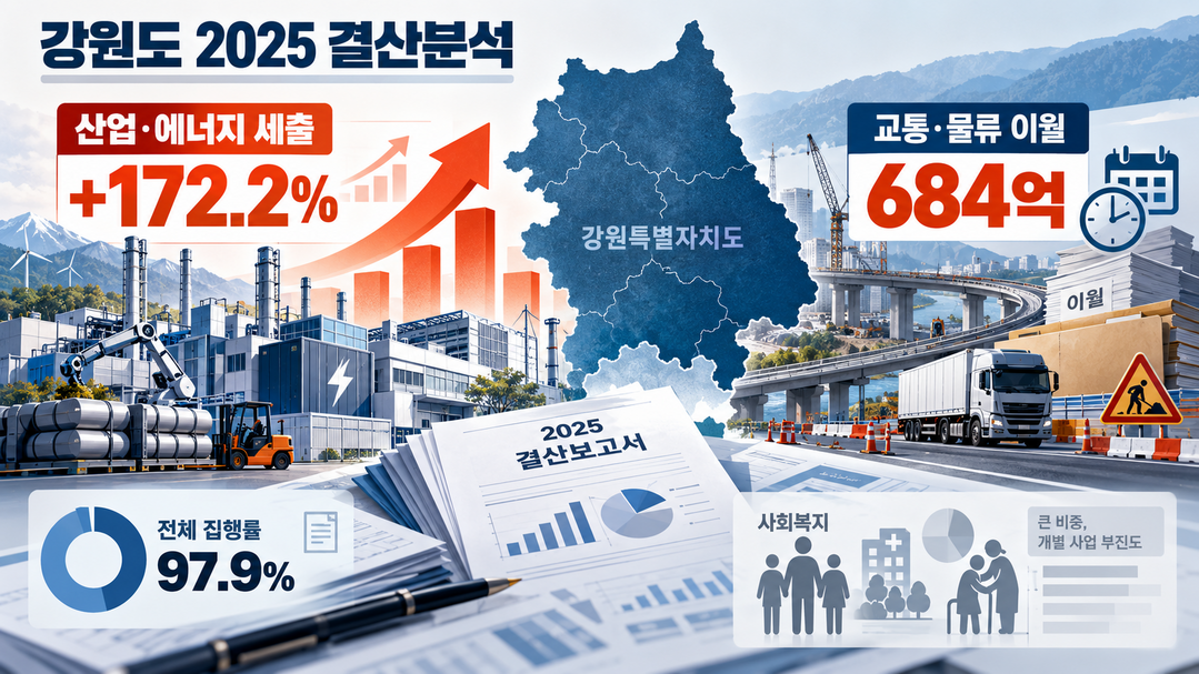 [강원도 2025 결산분석] ㊦ 산업·에너지 세출 172.2% 급증···교통·물류 684억 이월