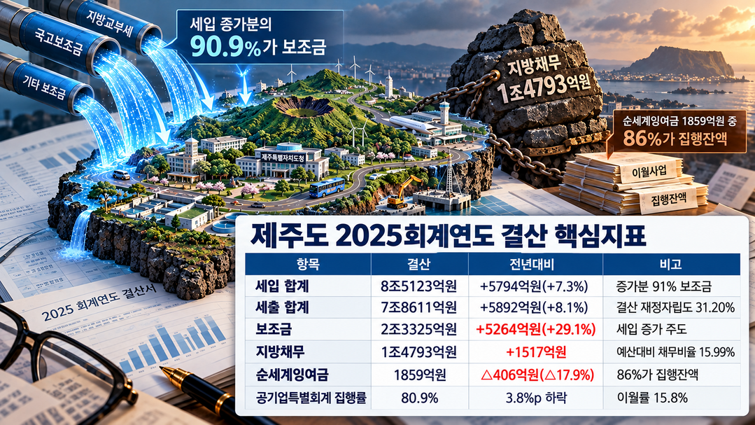 [2025 제주도 결산분석] ㊤ 세출 7조8611억 8.1%↑···세입 증가분 91%가 보조금
