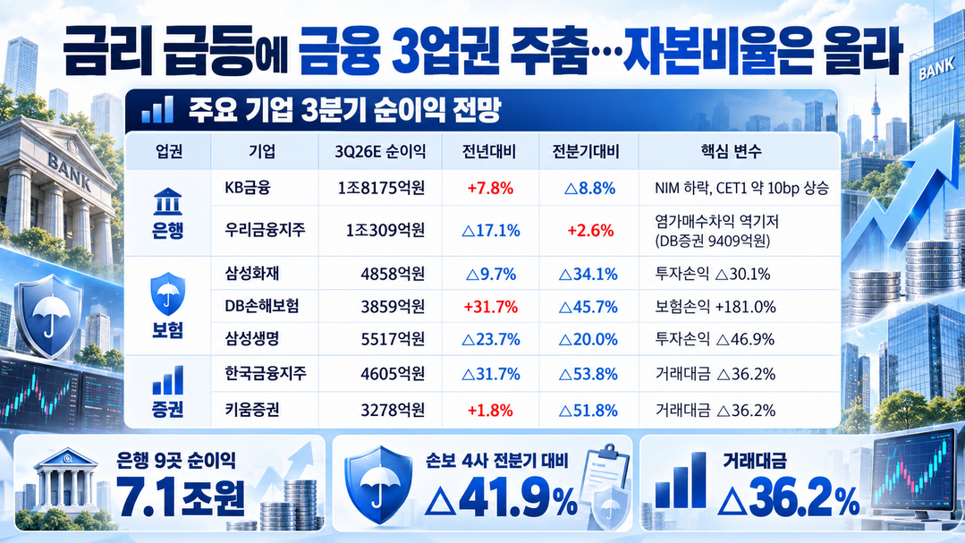[3Q 업종별 실적 프리뷰] ③ 금리 급등에 금융 3업권 주춤···자본비율은 올라 주주환원 여력 확대