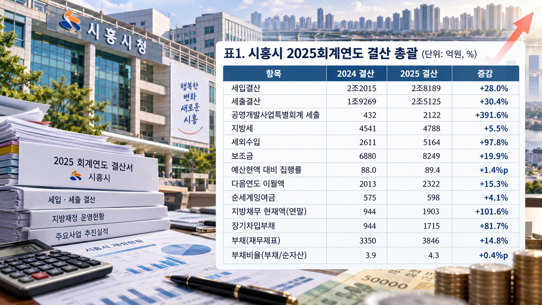 [시흥시 2025 결산분석] ㊤ 세출 2.5조 30% 증가···지방채 959억 발행, 잉여금 상환 배정 '0'