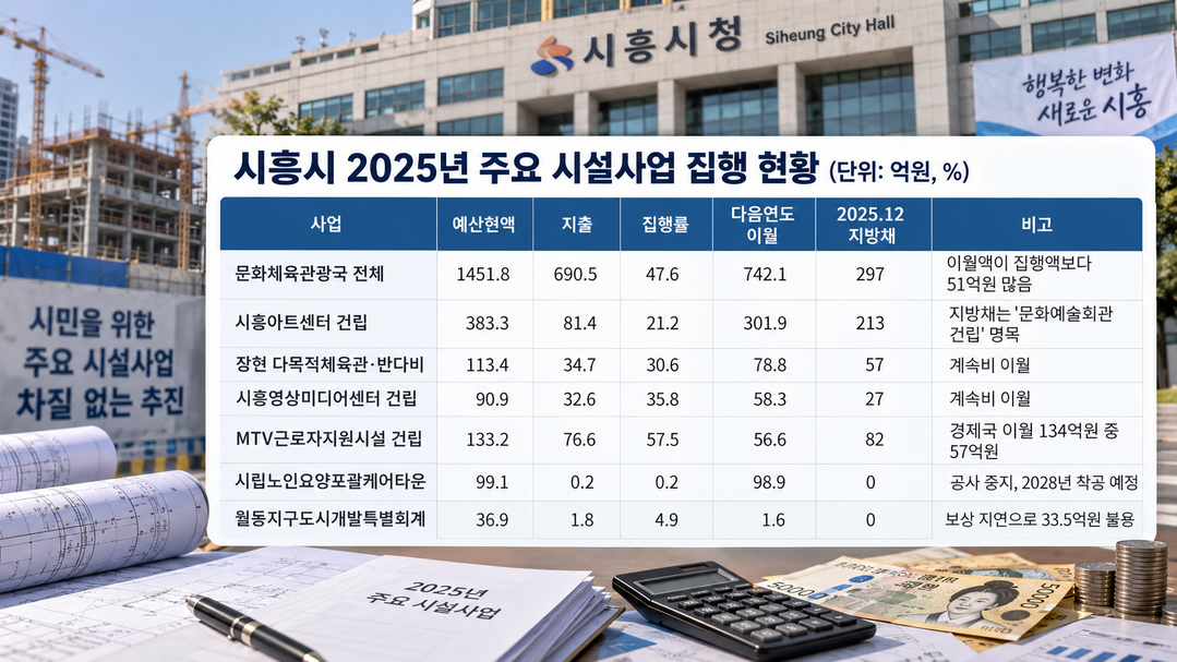 [2025 시흥시 결산분석] ㊦ 시흥아트센터 383억 중 81억 집행…빚 내 짓는 시설 4곳 496억 해 넘겨