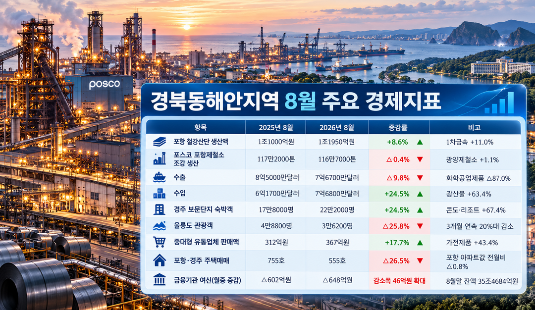 [경북동해안지역 경제동향] 8월 수출 9.8% 감소···포항 철강산단 생산 8.6% 증가