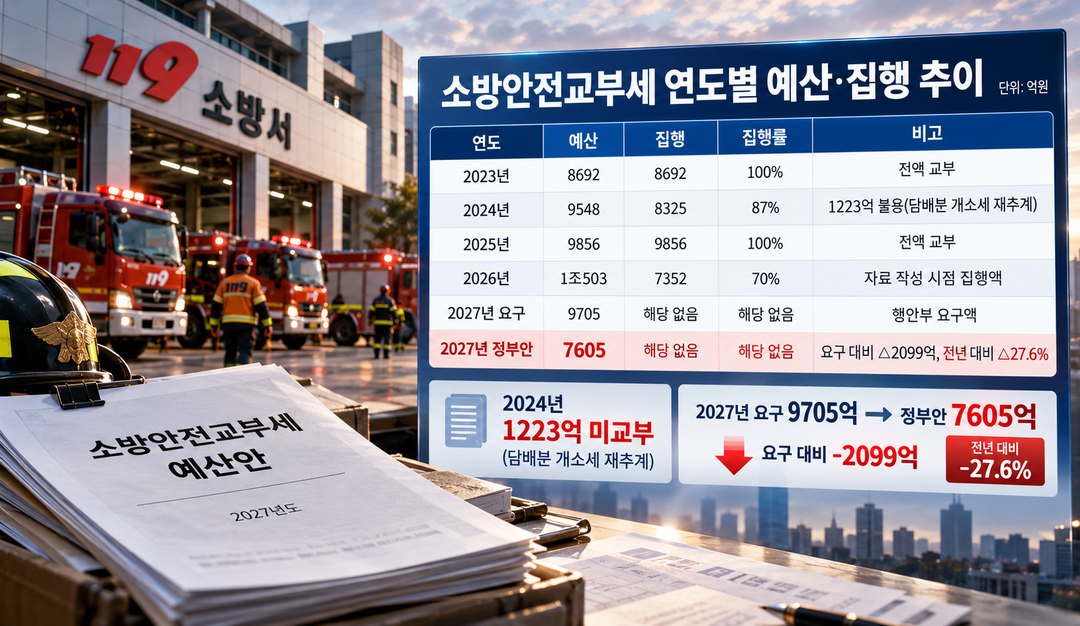 내년 소방안전교부세 요구 9705억→정부안 7605억···2024년엔 1222억 미교부